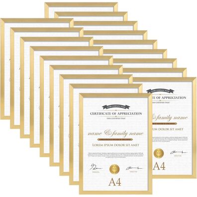 EYMPEU Bilderrahmen Set A4 (21x29,7 cm), 18 Stück, Gold, für Wand & Tisch