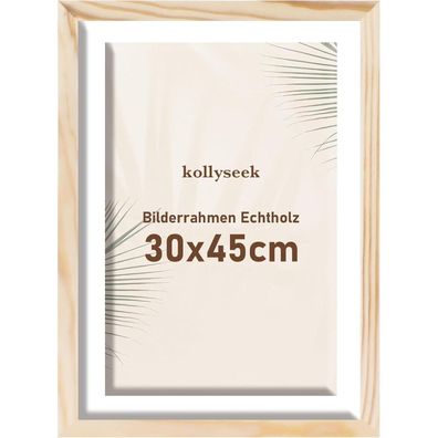 kollyseek Bilderrahmen 30x45cm aus echtem Kiefernholz mit Passepartout und