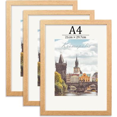 Kromapolis 3 Stück Bilderrahmen A4 (21x29.7 cm) MDF mit Eichenoptik und
