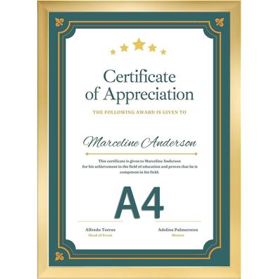 EYMPEU Bilderrahmen A4 (1 Stück) für Wand & Tisch, Gold - Perfekt für Büro