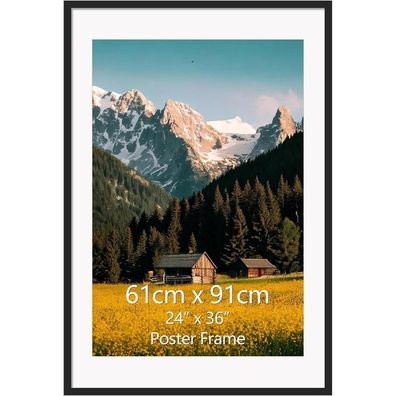 EYMPEU Bilderrahmen 60x90 cm Schwarz, Wandmontage, mit Passepartout für 51x76 cm