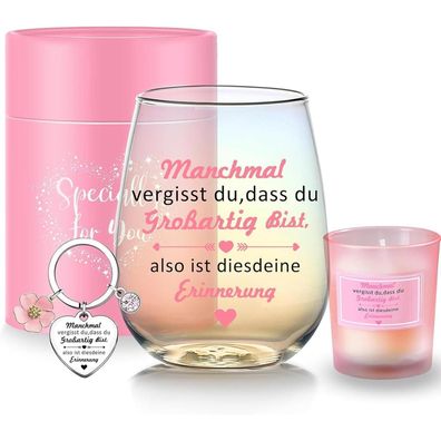 Arefen Weinglas Set "Dass du großartig bist" mit Schlüsselanhänger und