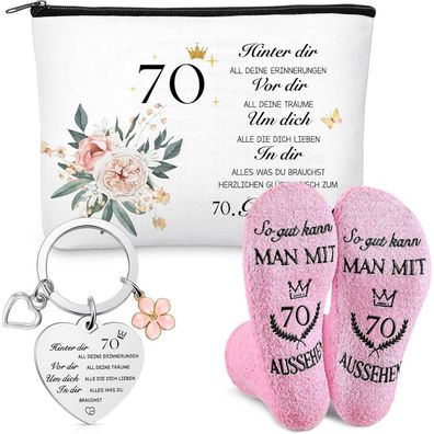 Weewooday 70. Geburtstag Geschenkset für Frauen - Kosmetiktasche, Socken