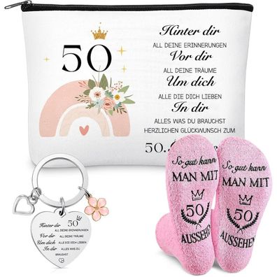 Weewooday 50. Geburtstagsgeschenk für Frauen: Kosmetiktasche, Socken