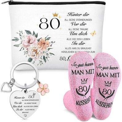Weewooday 80. Geburtstag Geschenk für Frauen - Kosmetiktasche, Socken