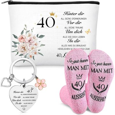 Weewooday 40. Geburtstag Geschenkset für Frauen - Kosmetiktasche, Socken