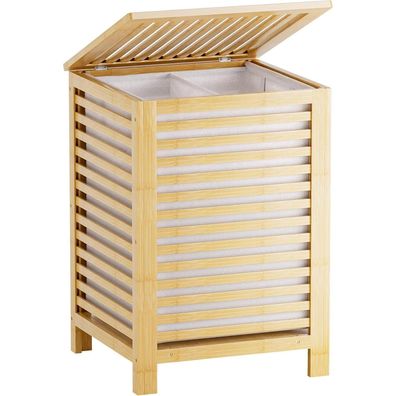 SMIBUY Bambus Wäschekorb mit Deckel, 120L, 2 Fächer, Natur
