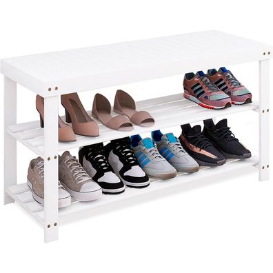 SMIBUY Schuhbank aus Bambus, 3 Etagen Schuhregal Organizer für Flur, Bad