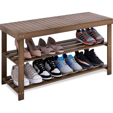 SMIBUY Schuhbank aus Bambus, 3 Etagen, Schuhregal Organizer für Eingang, Flur