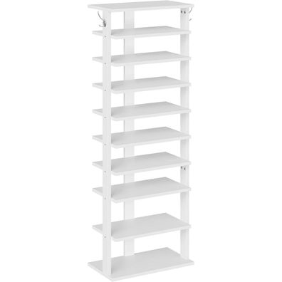 HOOBRO 10-lagiges schmales Schuhregal, 50 cm Schuhschrank mit 2 Haken, weiß, 50