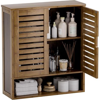 SMIBUY Bambus Badezimmerschrank zur Wandmontage über der Toilette, 2 Türen