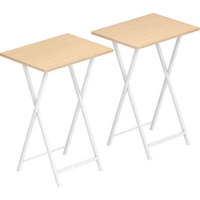 HOOBRO Beistelltisch Klappbar 2er Set, Snack Tisch im Industriestil, Weiß und