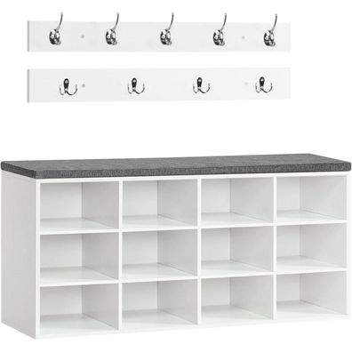 HOOBRO Garderobe Schuhregal Set mit 12 Fächern, gepolsterter Sitzbank und 9