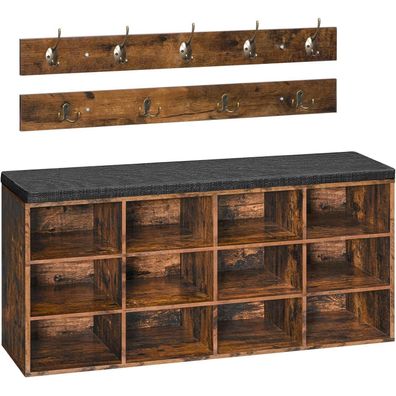 HOOBRO Garderobe Schuhregal Set mit gepolsterter Sitzbank und 9 Haken