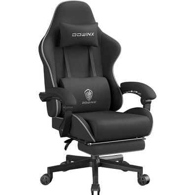 Dowinx Gaming Stuhl Übergröße Schwarz, atmungsaktiver Bürostuhl mit Fußstütze