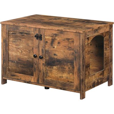 HOOBRO Katzenschrank Vintagebraun, Katzenhaus mit Trennwand, Sitzbank