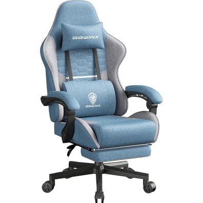 Dowinx Gaming Stuhl Blau Übergröße - Atmungsaktiver Bürostuhl mit Fußstütze und