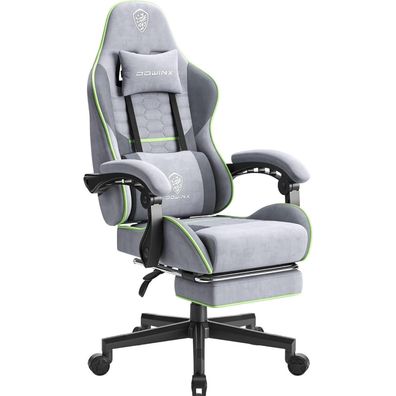 Dowinx Gaming Stuhl Stoff mit Fußstütze, ergonomisch, atmungsaktiv, Grau & Grün