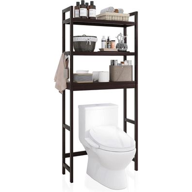 SMIBUY Toilettenregal aus Bambus, verstellbar, 3 offene Ablagen, platzsparend