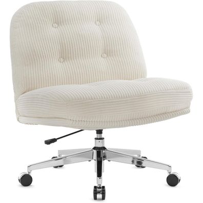 IWMH Ergonomischer Bürostuhl ohne Armlehnen, höhenverstellbar, aus Cord, weiß