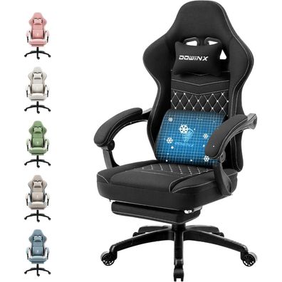 Dowinx Gaming Stuhl Stoff Bürostuhl mit Taschenfederkissen, Massage, Kopfstütze