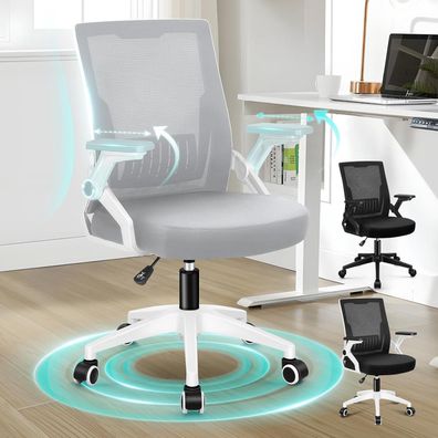 Alfordson Bürodrehstuhl Hochlehner Netzstoff Ergonomisch Verstellbar Weiß & Grau
