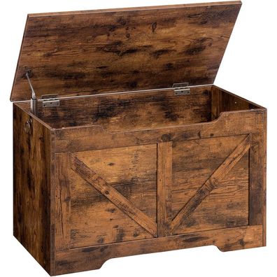 HOOBRO Truhe mit Stauraum, Spielzeugkiste mit Deckel, 75cm, Robust, Dunkelbraun