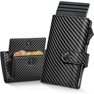 YESIIW Slim Wallet Pop-up Kartenetui mit RFID Schutz und XL Münzfach - Carbon