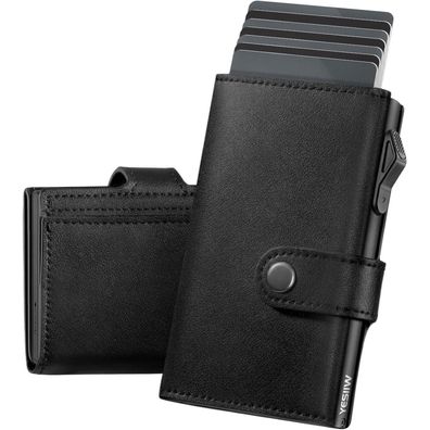YESIIW Slim Wallet Herren Schwarz, Pop-up Geldbörse mit Magnetischem Münzfach