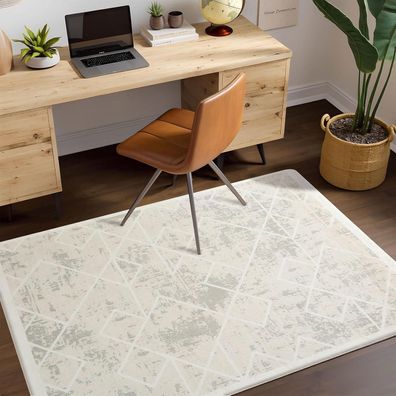 Leesentec Moderner Abstrakter Kurzflor Teppich Elfenbeinweiß 80x120cm