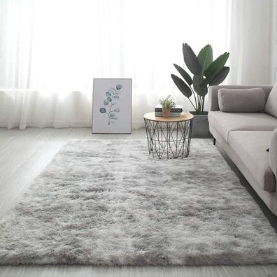 Kingson Teppich Wohnzimmer Waschbar Langflor Hochflor Modern Flauschig Grau
