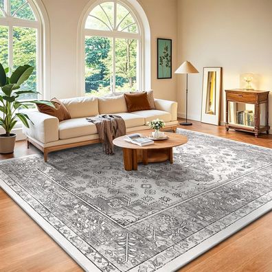 Enyhom Teppich 200 x 290 cm Grau - Waschbarer Vintage Kurzflorteppich