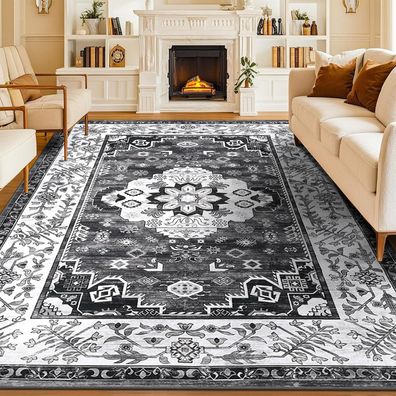 Enyhom Teppich 200 x 290 cm, Waschbarer Kurzflorteppich Vintage, rutschfest