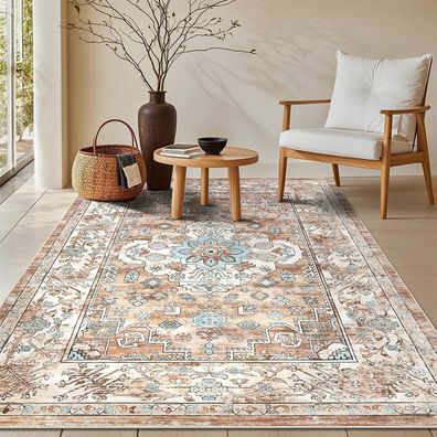 Enyhom Vintage Teppich 90x150 cm - Flauschiger Kurzflor, Waschbar & Rutschfest