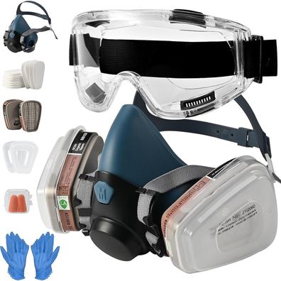 Tigvio Atemschutzmaske Set mit Schutzbrille - Schutz vor Dämpfen, Staub und