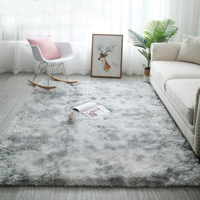 Tinyboy-hbq Flauschiger Hochflor Teppich, Ultra Weich & Rutschfest, Grau Weiß