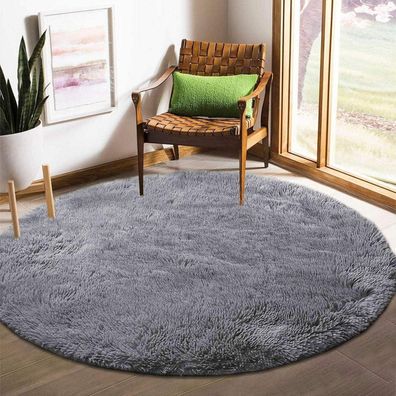 Tinyboy-hbq Teppich Rund Flauschig 160x160cm Grau, Ultra Weich, Hoher Stapel