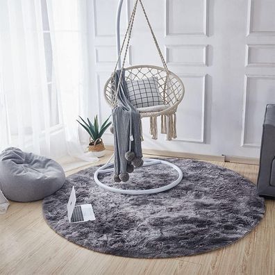 Tinyboy-hbq Teppich Rund Flauschig 160x160cm Schwarz Grau - Ultra Weich