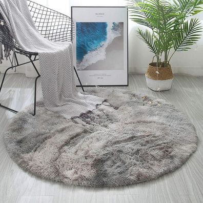 Tinyboy-hbq Teppich Rund Flauschig 160x160cm Grau Weiß, Ultra Weich, Hoher