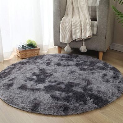 Tinyboy-hbq Teppich Rund Flauschig 100x100cm Schwarz Grau Ultra Weich
