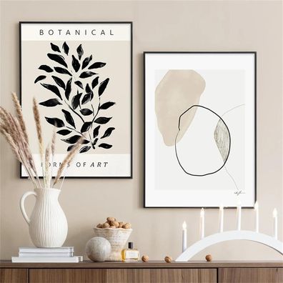 Herfair 2er Set Poster Abstrakt Geometrisch Pflanzen Wandbilder Kunstposter
