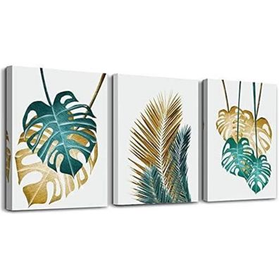 MHARTK66 Monstera Wandbild Set Goldene und Grüne Pflanzen für Wohnzimmer