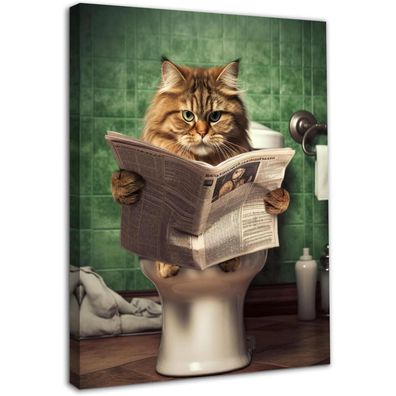 Dazzlewall Gerahmte Wandkunst: Lustige Katze liest Zeitung auf Toilette