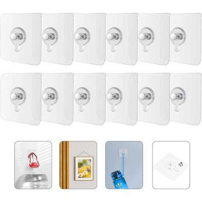flintronic Selbstklebende Bilderhaken Transparent, 12 Stück, Bildaufhängung