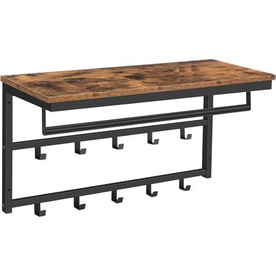 HOOBRO Wandgarderobe mit Ablage und 10 Haken, Wandregal im Industriestil, 80 x