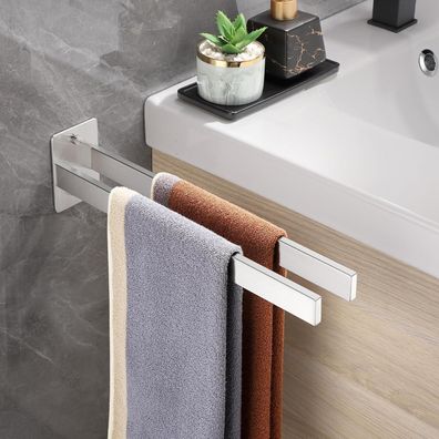 Gsocel Handtuchhalter 304 Edelstahl, Doppelt Eckig 38CM Silber, Wandmontage für
