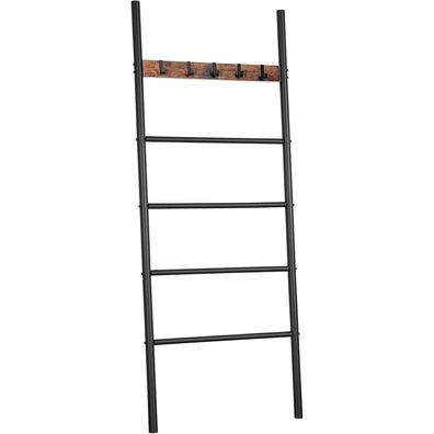 HOOBRO Handtuchleiter, 60 x 177 cm, 5 Haken, Industriestil, Dunkelbraun