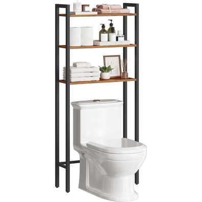 HOOBRO 3-stöckiges Toilettenregal, Vintagebraun-Schwarz, Multifunktional und