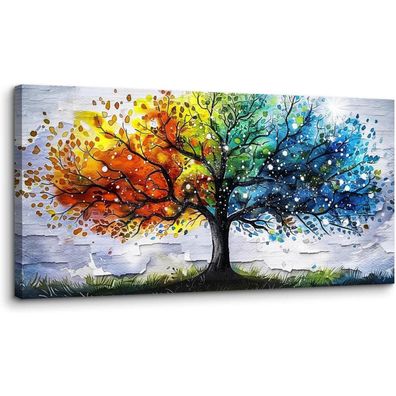 MHARTK66 Bunter Baum Leinwand Bild 50x100 cm, Wandbild Wohnzimmer, Ästhetik