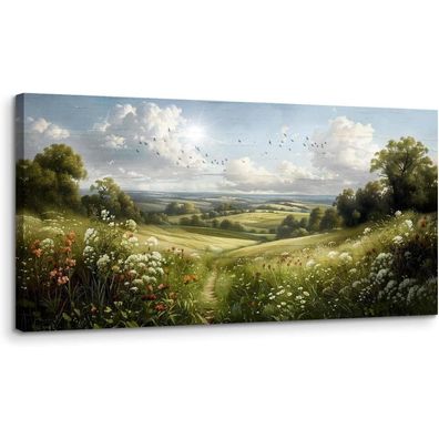 MHARTK66 Sonniges Feld Leinwand Bild, 50x100 cm Großes Wandbild für Wohnzimmer